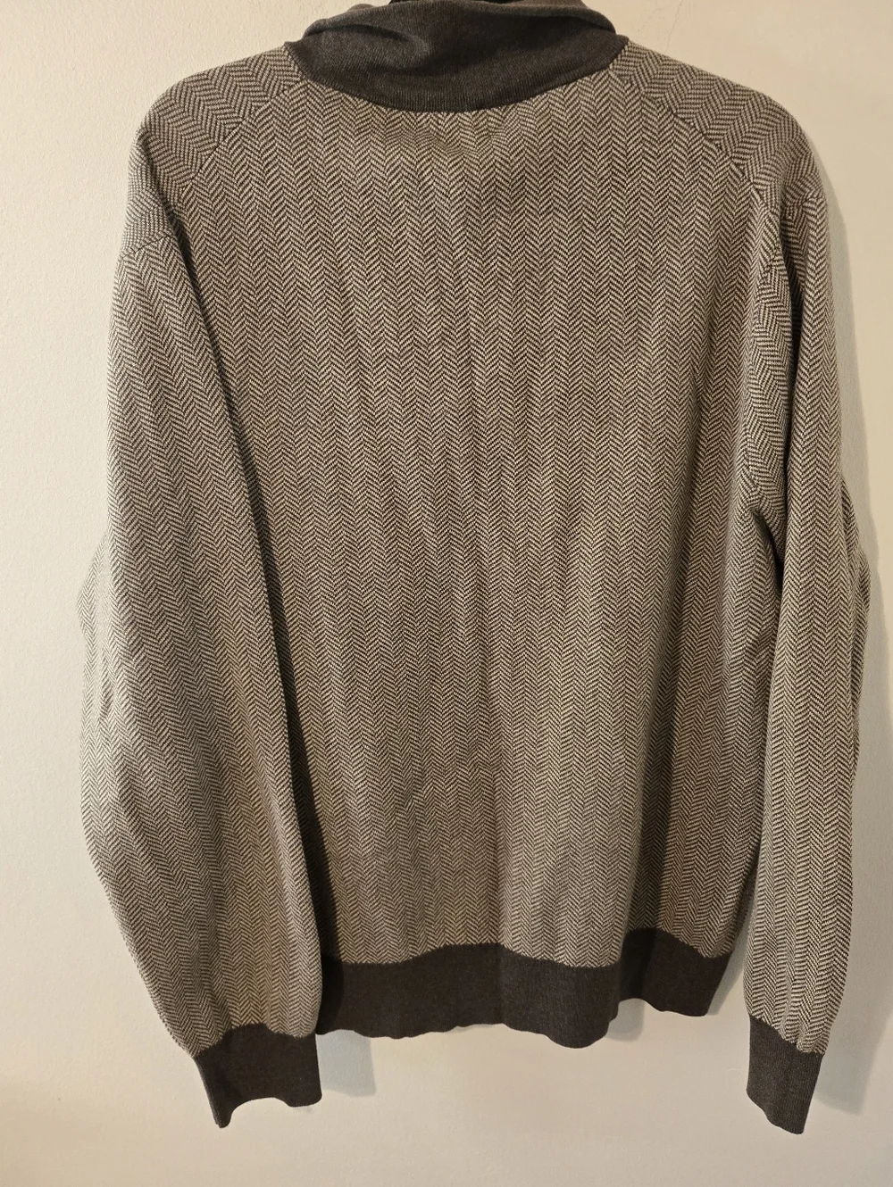 J Crew Mens Front Zip Sweater Size XL Brown Herringbone Long Sleeve 100% Cotton